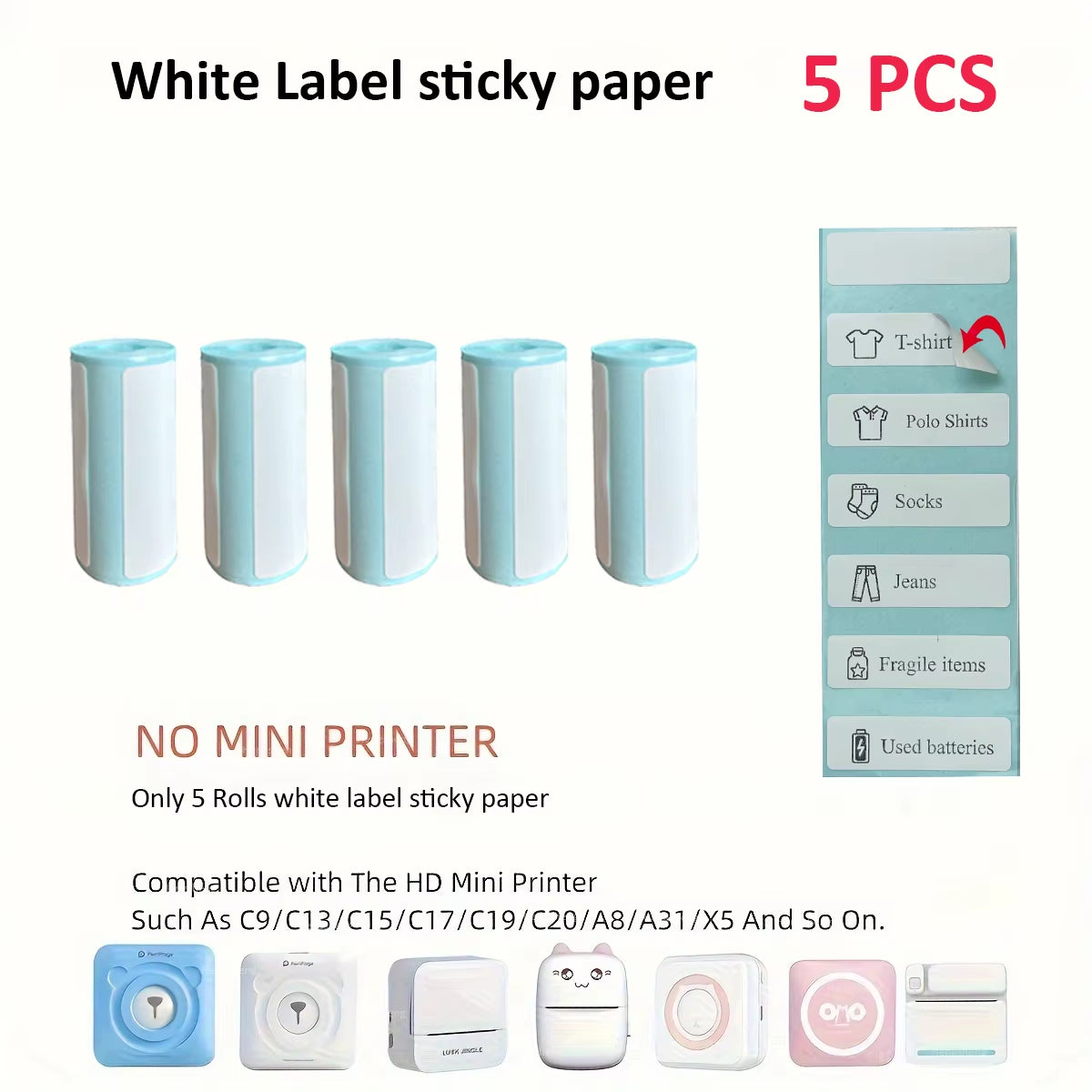 Portable Mini Printer Thermal Stickers Paper Inkless Bluetooth Wireless BT 200Dpi Imprimante Android IOS Portable Label Printer