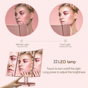 Makeup Mirror Vanity Mirror with Lights 2X 3X 10X Magnification Lighted Makeup Mirror Touch Control Trifold Makeup Mirror Women