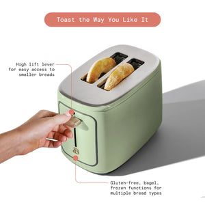 2 Slice Toaster with Touch-Activated Display, Sage Green by Drew Barrymore