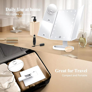 Makeup Mirror Vanity Mirror with Lights 2X 3X 10X Magnification Lighted Makeup Mirror Touch Control Trifold Makeup Mirror Women