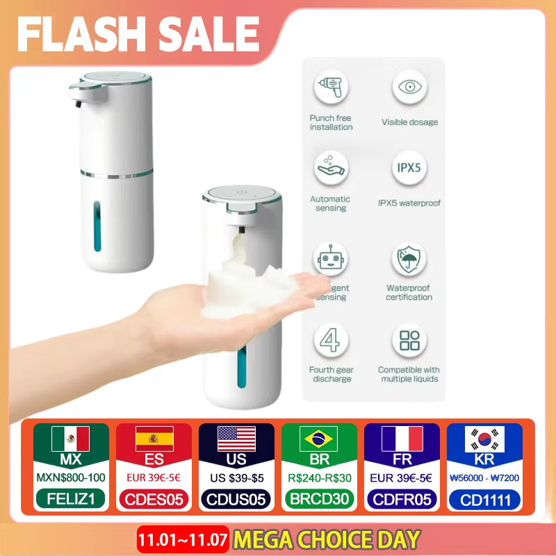 Soap Dispenser 1/2Pc Automatic Foam Soap Dispenser Kitchen Bathroom Smart Infrared Touchless 380Ml Hand Washer Chargeable