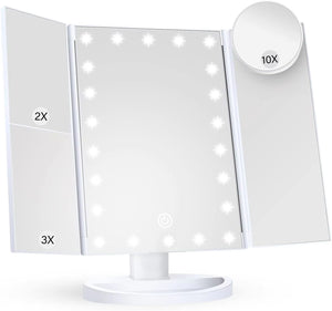 Makeup Mirror Vanity Mirror with Lights 2X 3X 10X Magnification Lighted Makeup Mirror Touch Control Trifold Makeup Mirror Women