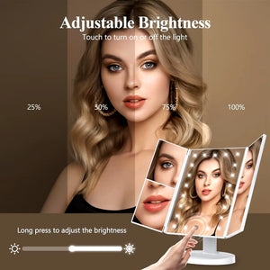 Makeup Mirror Vanity Mirror with Lights 2X 3X 10X Magnification Lighted Makeup Mirror Touch Control Trifold Makeup Mirror Women