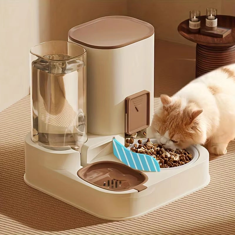 Automatic Cat Feeder Waterer Set 2 in 1 Large Capacity Detachable Cat Automatic Feeder Waterer Set Large Capacity Indoor Use