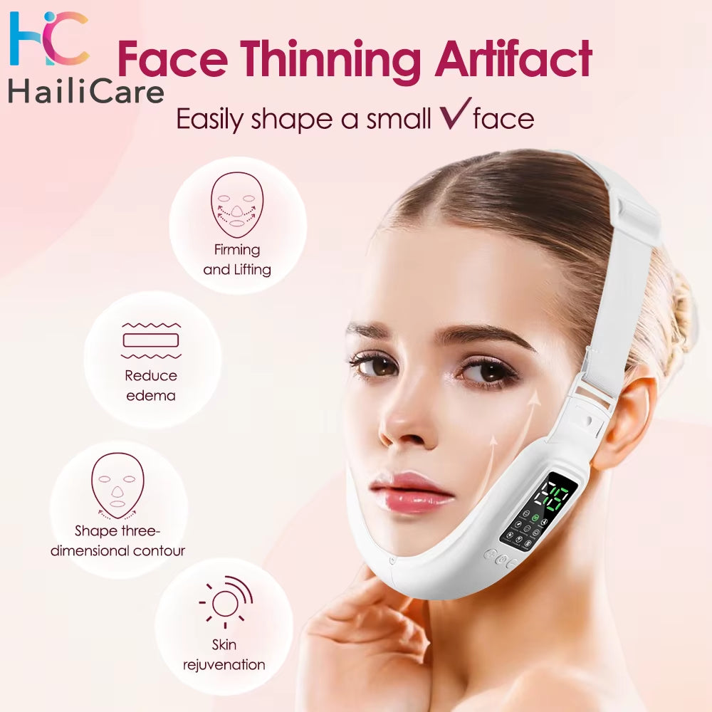 EMS V-Line Facial Lifting Device Hot Compress Face Slimming Machine Microcurrent Double Chin V Face Shaped Cheek Belt Machine